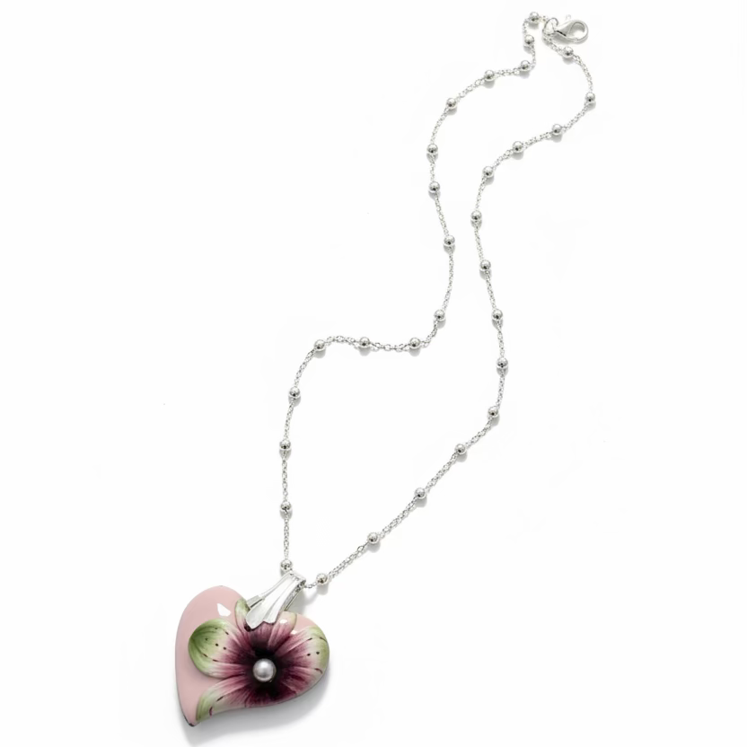 Mini Heart | Enchanted Garden | Rose Pink | Sterling Silver 925 necklace