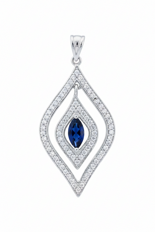 2 Carat Blue Sapphire & White Topaz 925 Solid Sterling Silver Pendant 4cm
