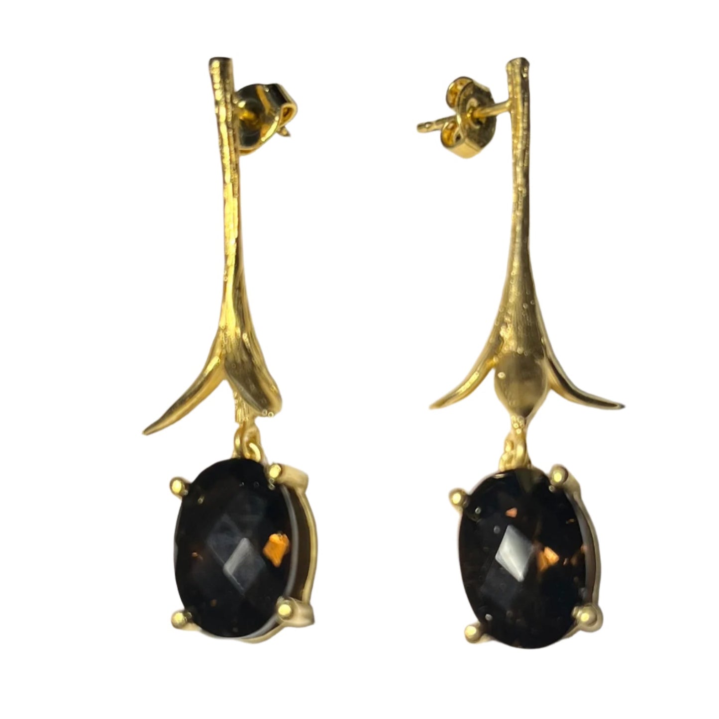 18 carat gold plated Flora Hissia Smoky quartz drop earrings