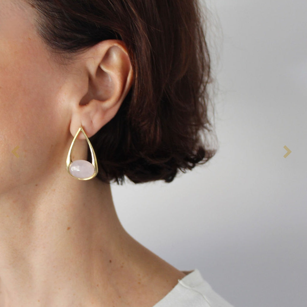 18 carat gold plated Esther by Hissia Pink quartz drop earrings
