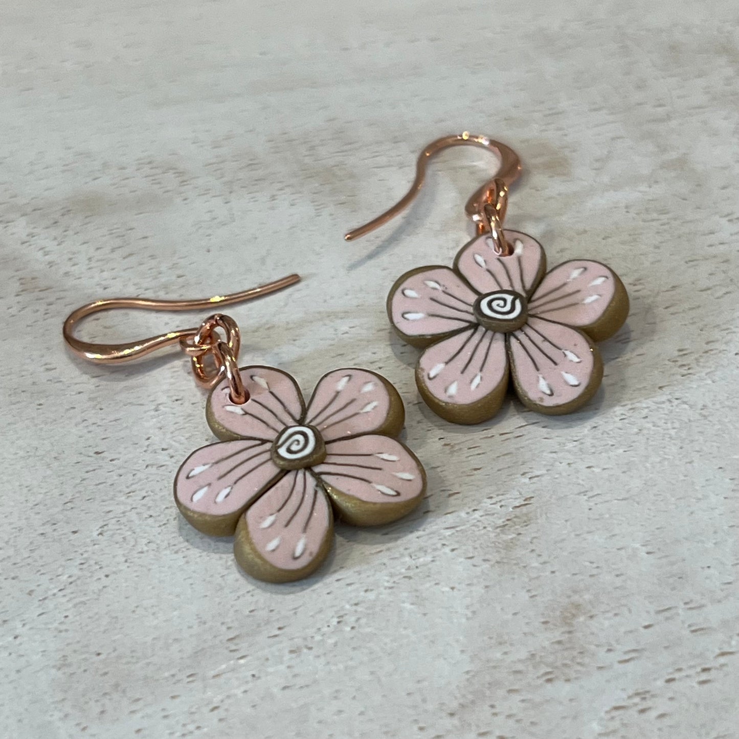 Handmade Rose Gold Floral Bloom Earrings by Stephanie Fraselle from The Gilded Rose Collection – Lightweight Polymer Clay Petals