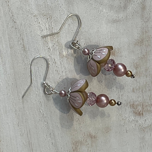 Pastel Blossom Earrings by Stephanie Fraselle in powder pink and gold with Swarovski pearls and crystals