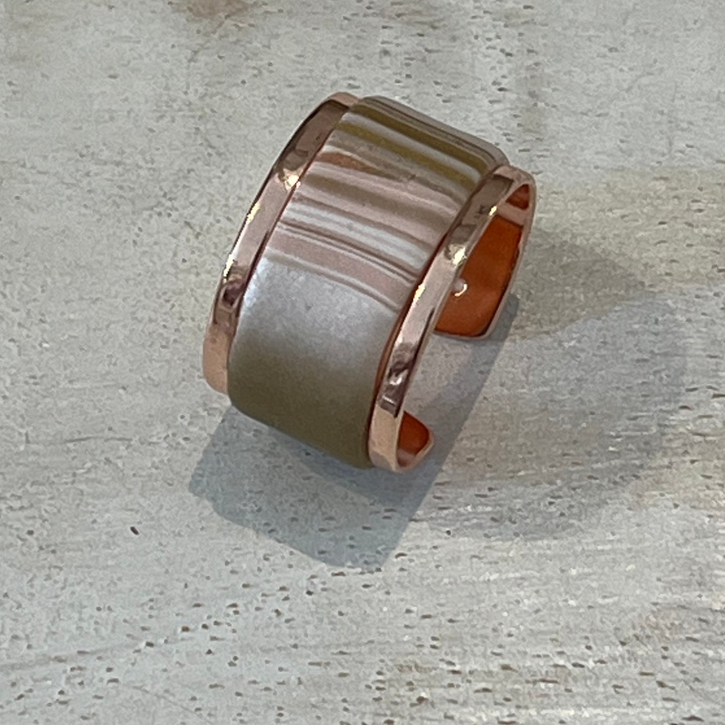 Adjustable Rose Gold Striped Ring by Stephanie Fraselle from The Gilded Rose Collection, Handmade with Polymer Clay