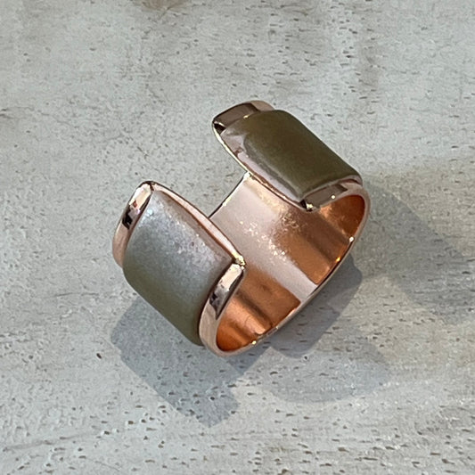 Adjustable Rose Gold Striped Ring by Stephanie Fraselle from The Gilded Rose Collection, Handmade with Polymer Clay