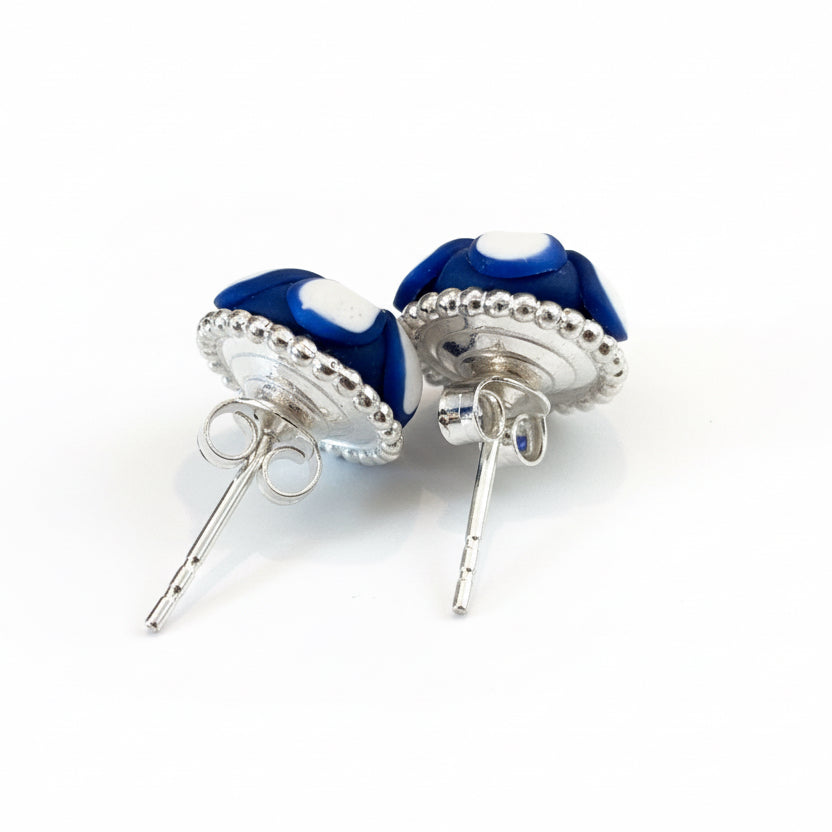 Marégraphie White and Navy stud earrings in sterling silver with Swarovski crystal by Stephanie Fraselle