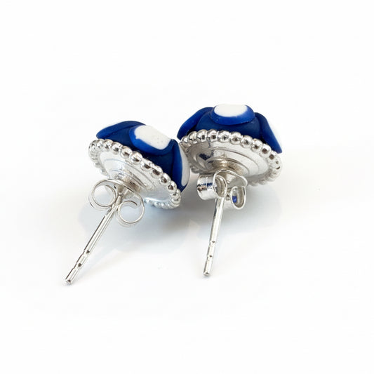 Marégraphie White and Navy stud earrings in sterling silver with Swarovski crystal by Stephanie Fraselle