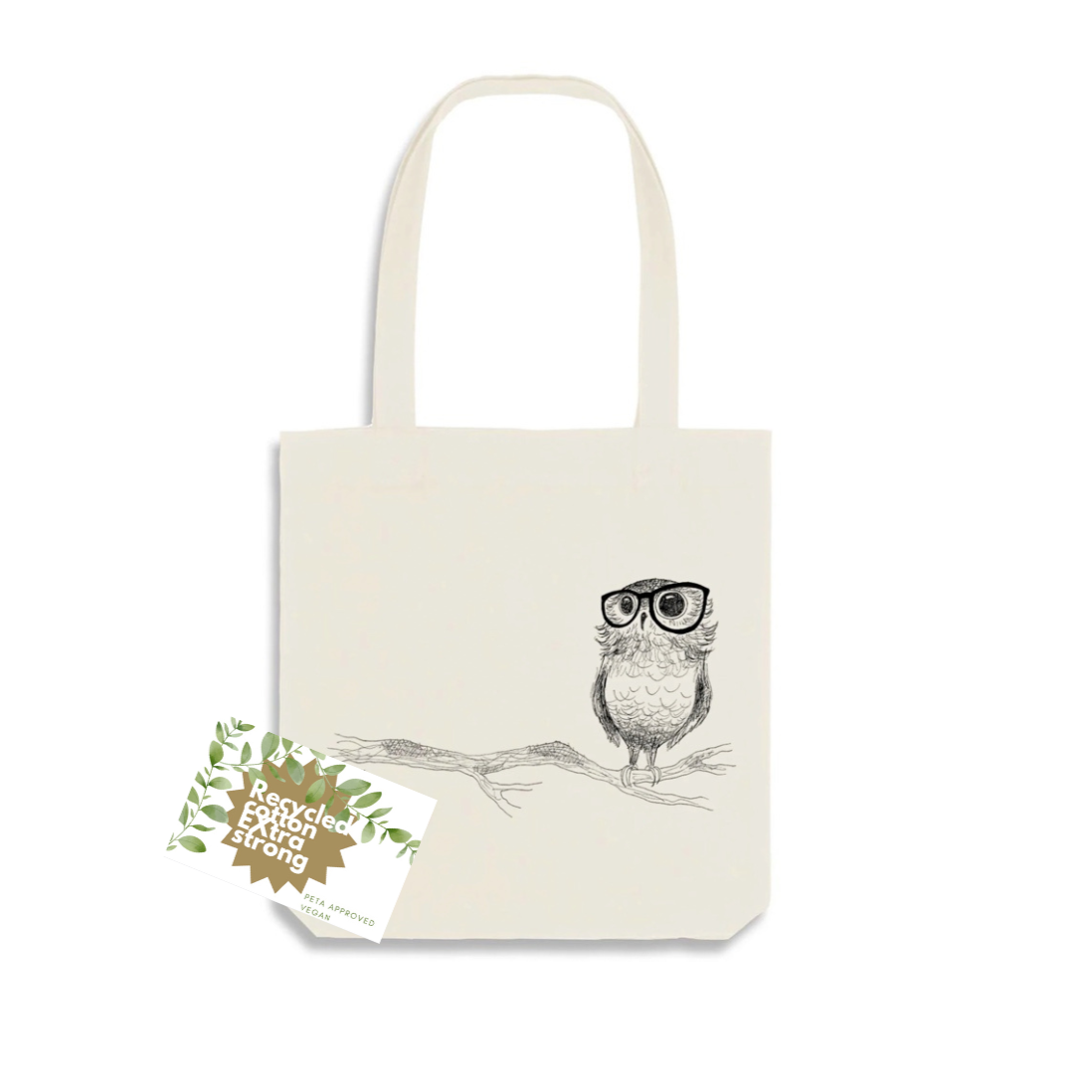 Jute bag - Owl branching out - RECYCLED cotton.