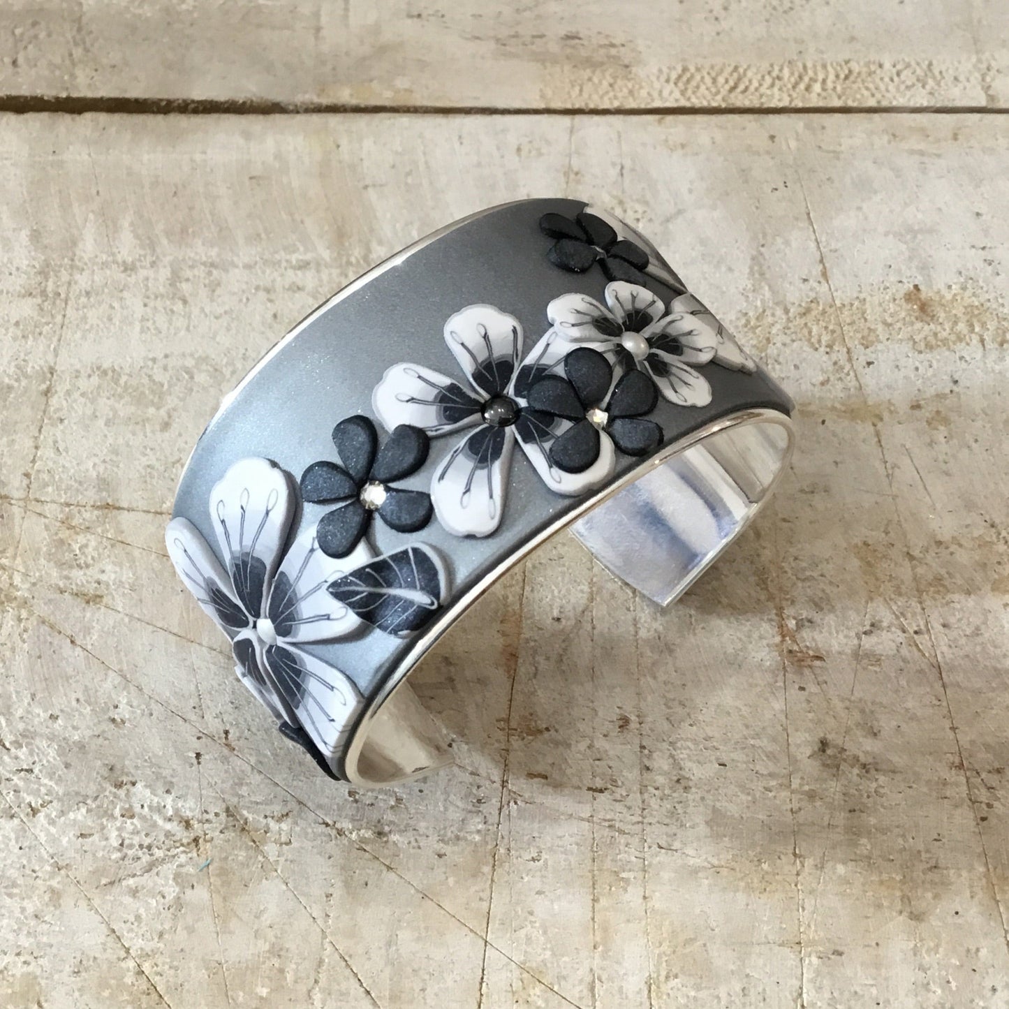 ¨Moonlit Shimmer Flowers¨bracelet cuff by Stephanie Fraselle - Artisan Jewellery Design