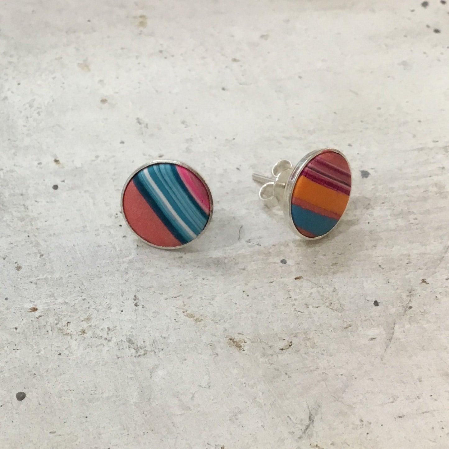 “Tropical Fizz” 925 STERLING SILVER 12mm EARRING STUDS - handmade - by Stephanie Fraselle - Artisan Jewellery Design
