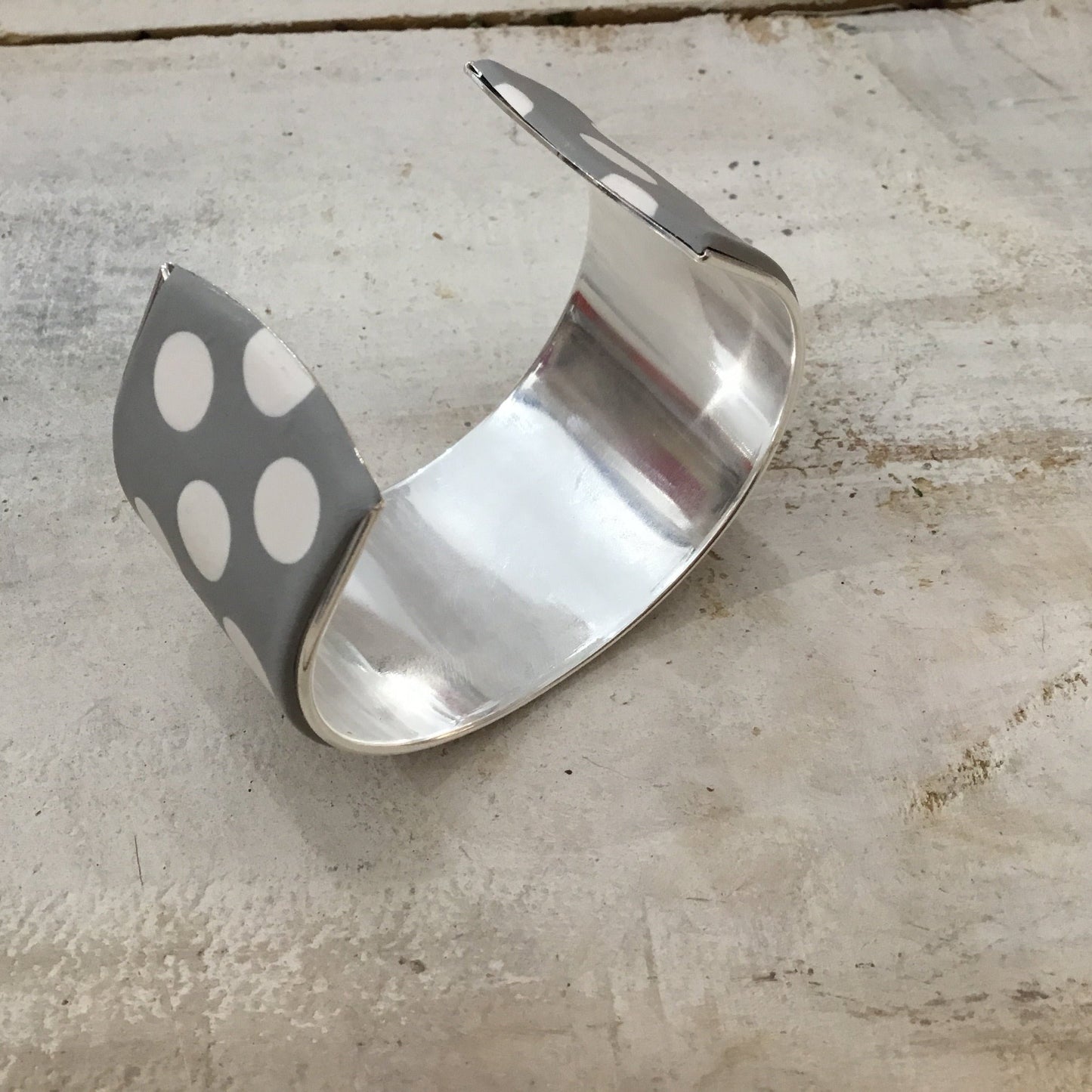 Grey & White “ Polkadots ” Bracelet cuff by Stephanie Fraselle - Artisan Jewellery Design