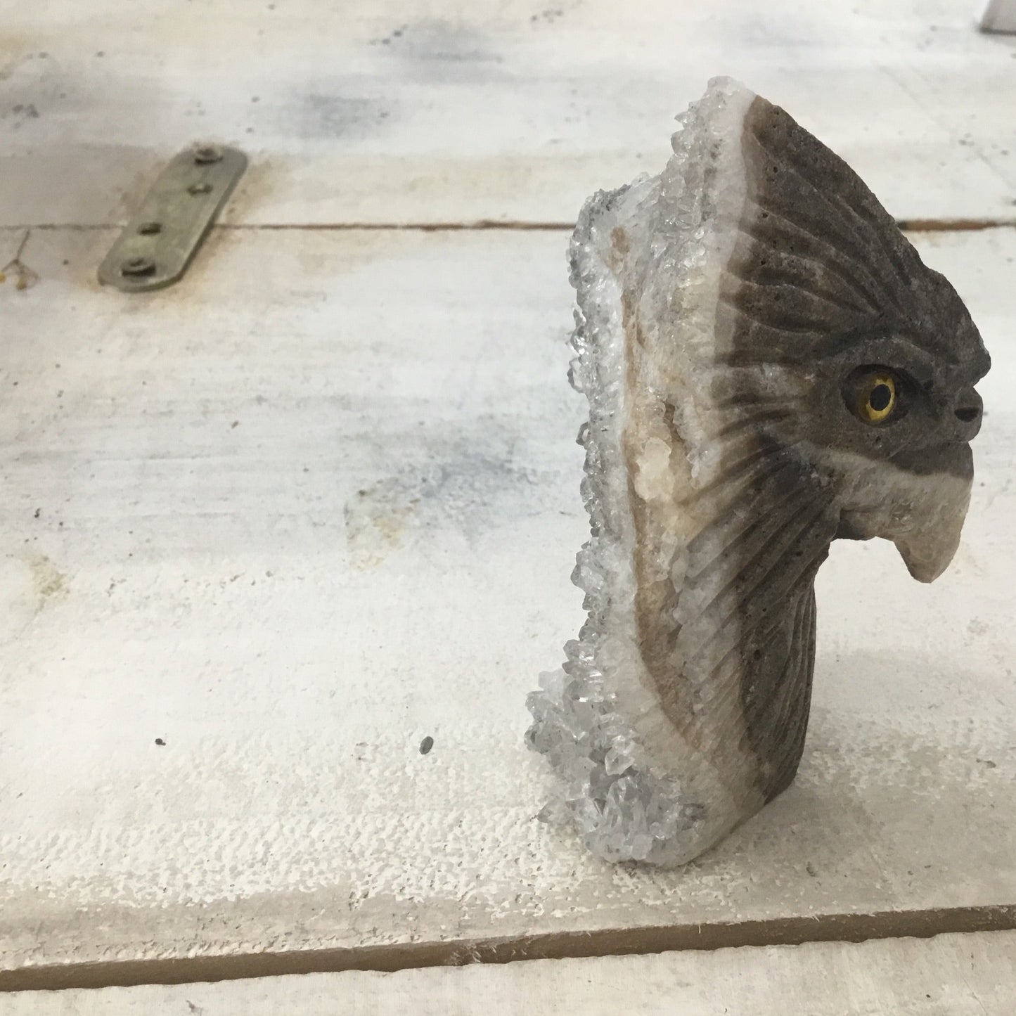 Clear Quartz Natural mineral stone. Hand carved Shamanic Eagle.