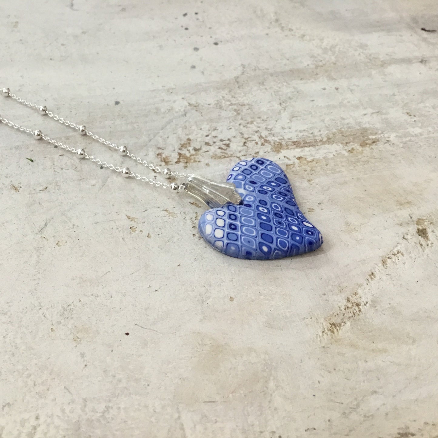 Mini Heart ¨ Tints of Blue¨ - Sterling Silver 925 necklace by Stephanie Fraselle - Artisan Jewellery Design