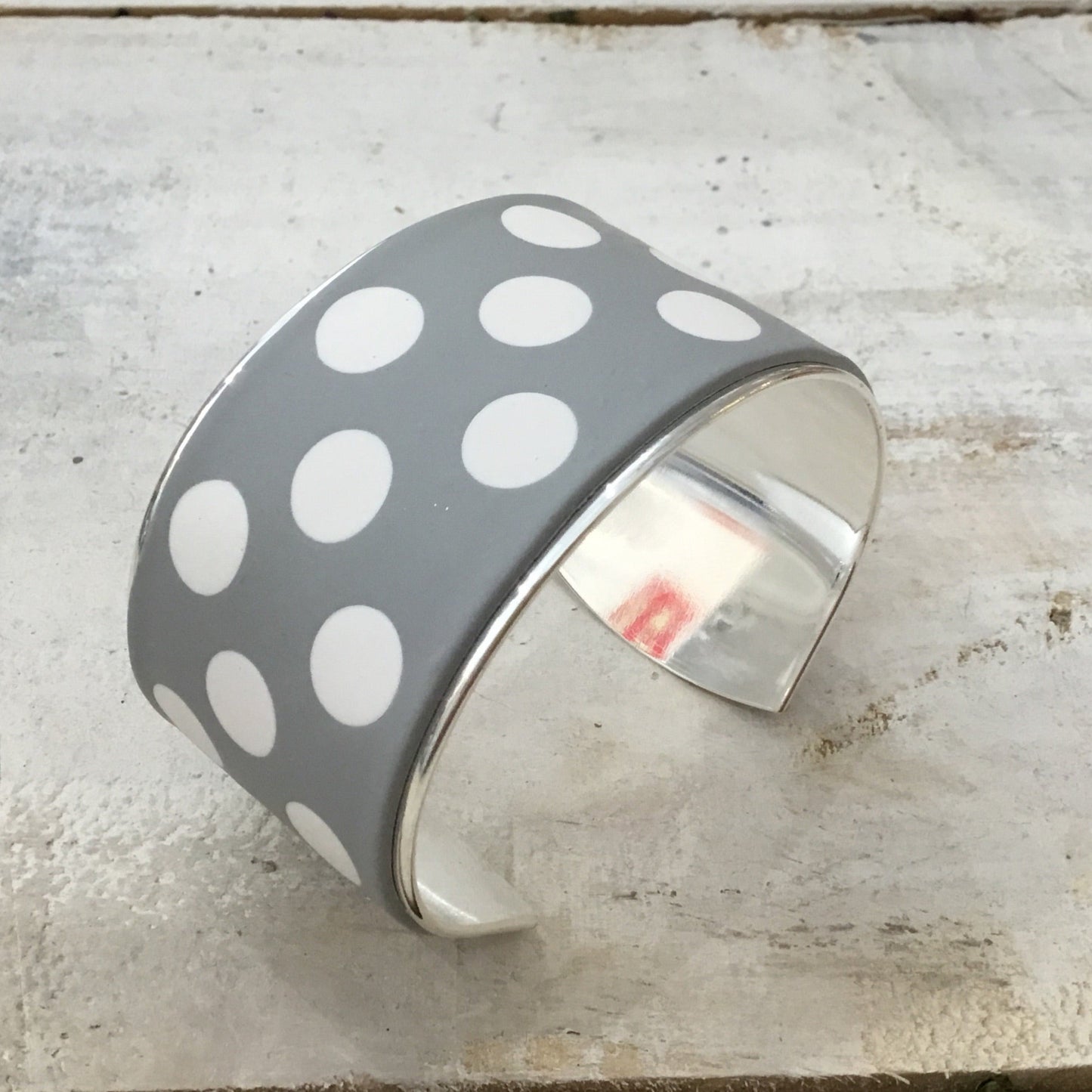 Grey & White “ Polkadots ” Bracelet cuff by Stephanie Fraselle - Artisan Jewellery Design