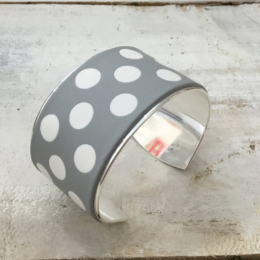 Grey & White “ Polkadots ” Bracelet cuff by Stephanie Fraselle - Artisan Jewellery Design