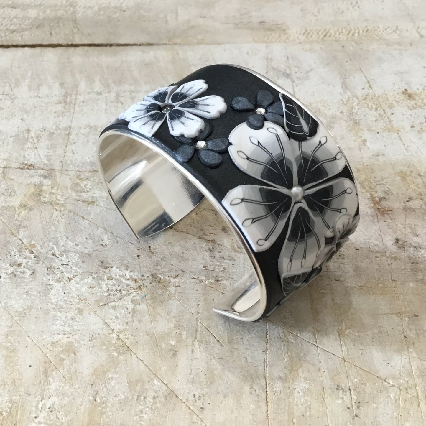 ¨Moonlit Shimmer Flowers¨bracelet cuff by Stephanie Fraselle - Artisan Jewellery Design