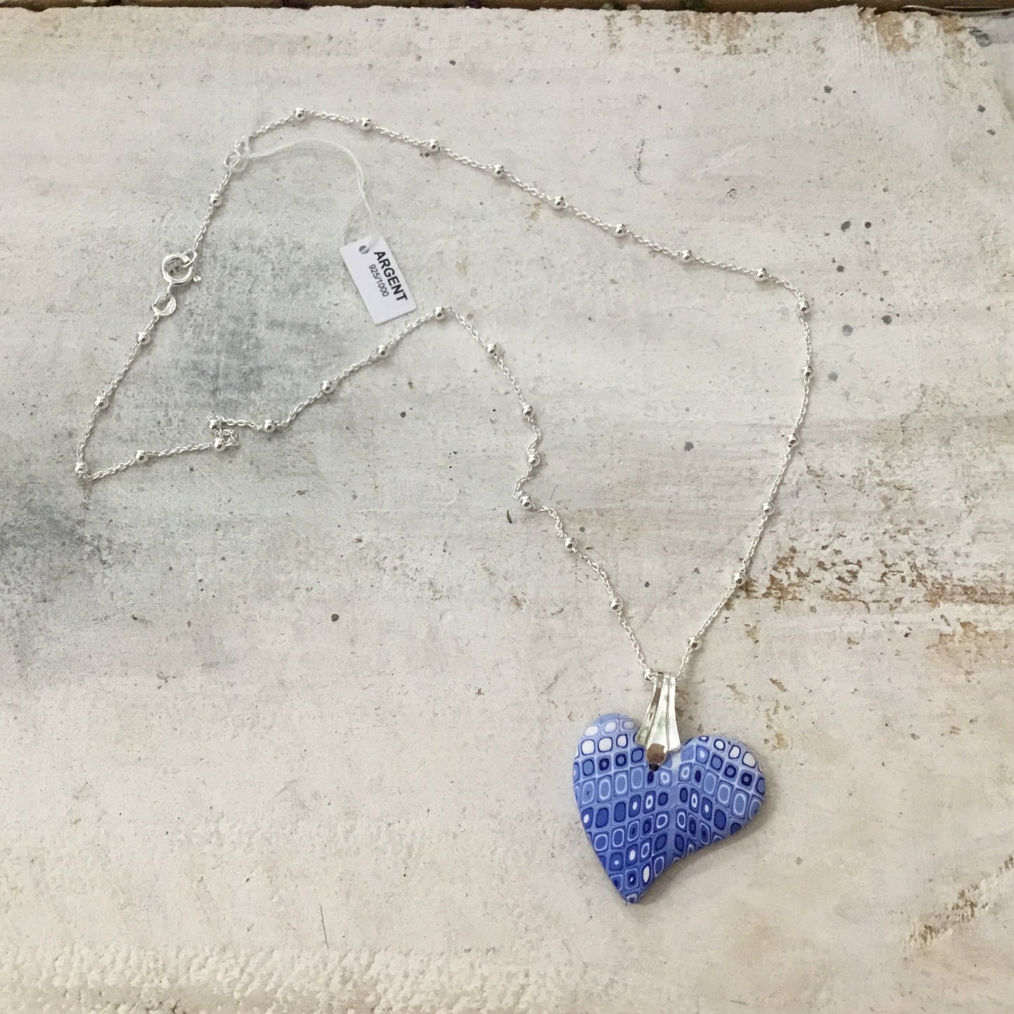 Mini Heart ¨ Tints of Blue¨ - Sterling Silver 925 necklace by Stephanie Fraselle - Artisan Jewellery Design