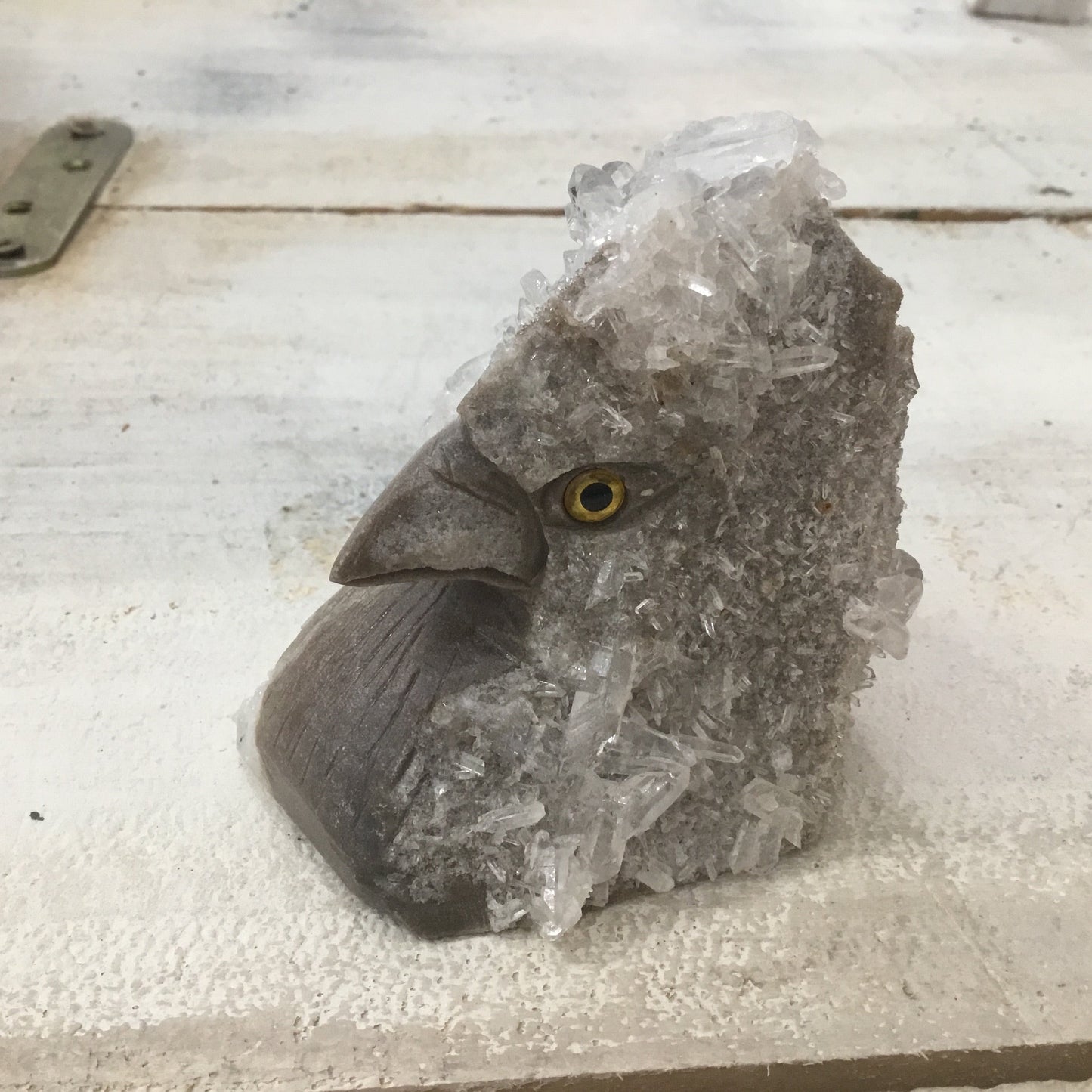 Clear Quartz Natural mineral stone. Hand carved Eagle.