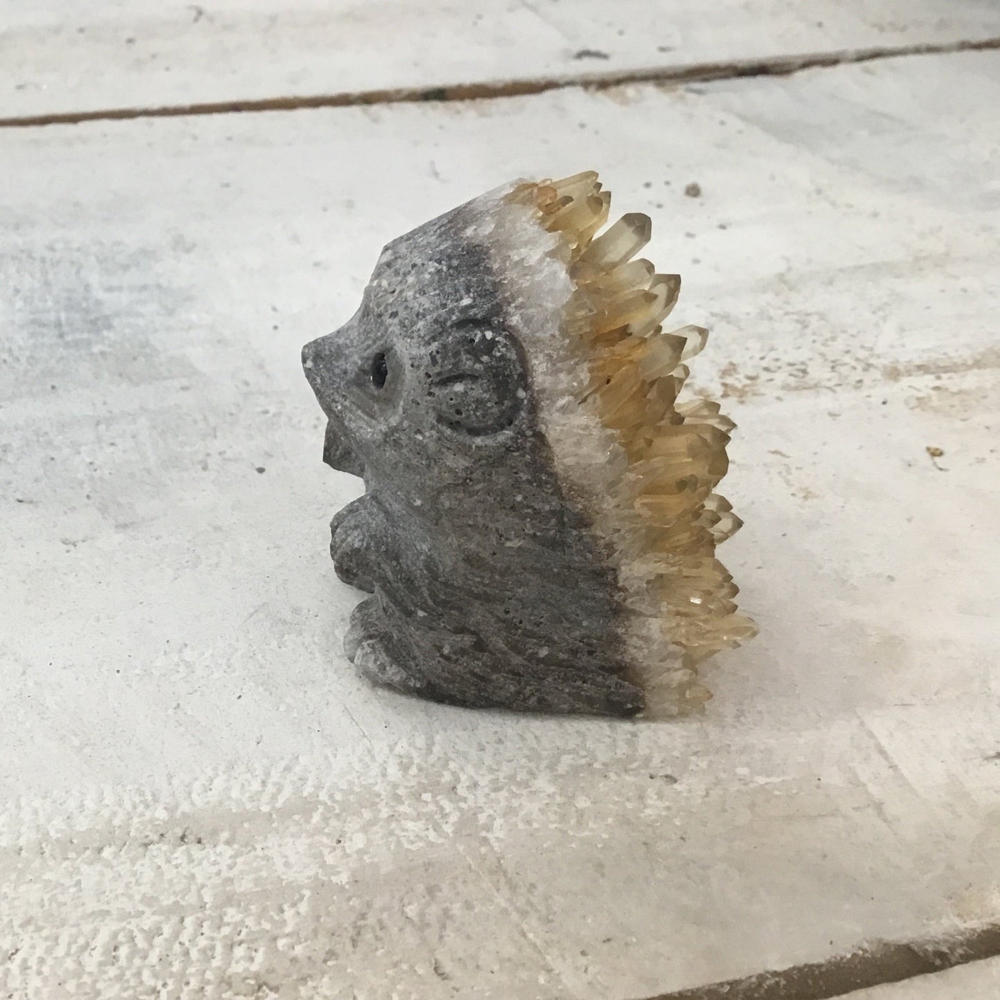 Smoky Quartz Natural gemstone hand carved shamanic Hedgehog.