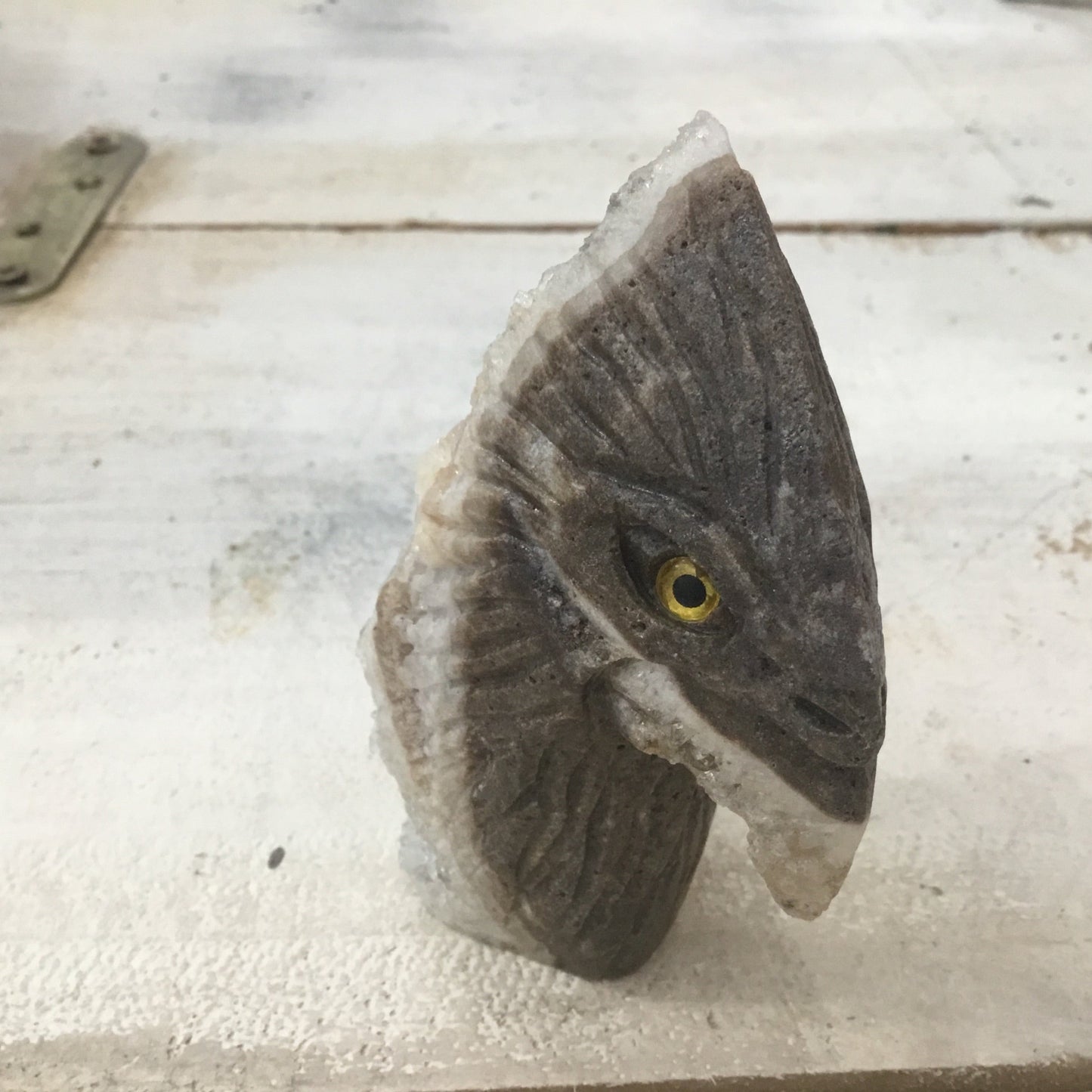 Clear Quartz Natural mineral stone. Hand carved Shamanic Eagle.