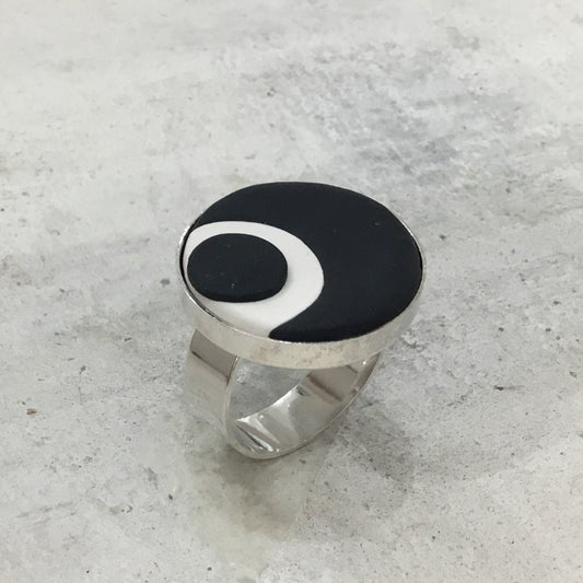 “Monochrome Universe” Round Adjustable ring by Stephanie Fraselle - Artisan Jewellery Design