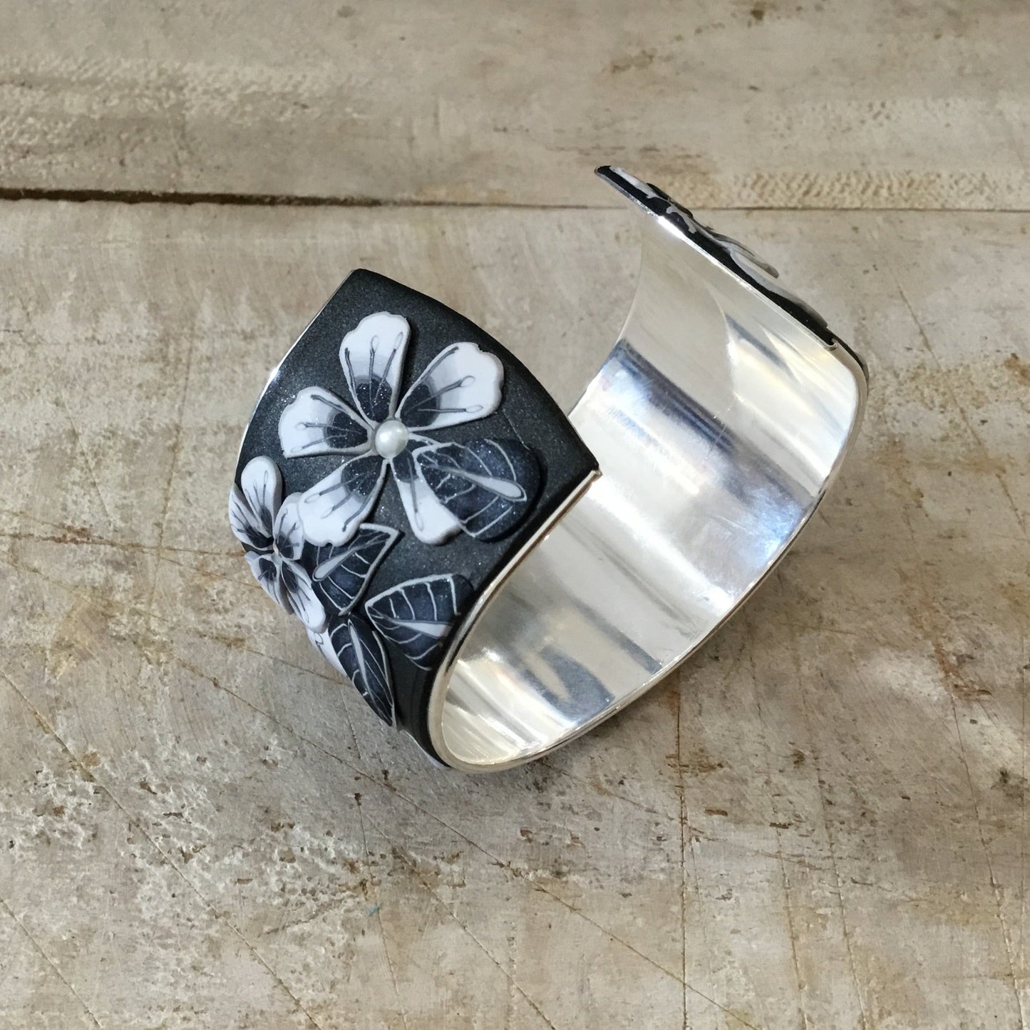 ¨Moonlit Shimmer Flowers¨bracelet cuff by Stephanie Fraselle - Artisan Jewellery Design