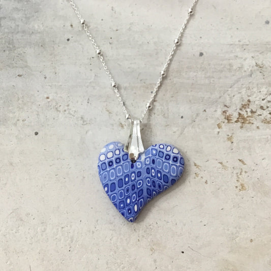 Mini corazón ¨Tints of Blue¨ - Collar de plata de ley 925 de Stephanie Fraselle - Diseño de joyería artesanal