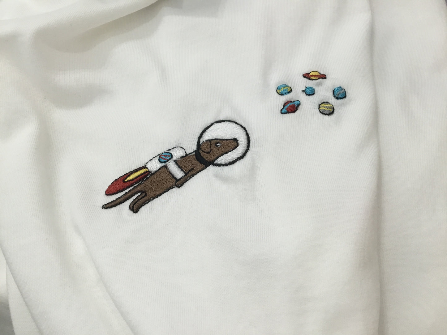 Best Organic cotton Adult Super Soft T-shirt - Embroidered - AstroWoof the Space Dog