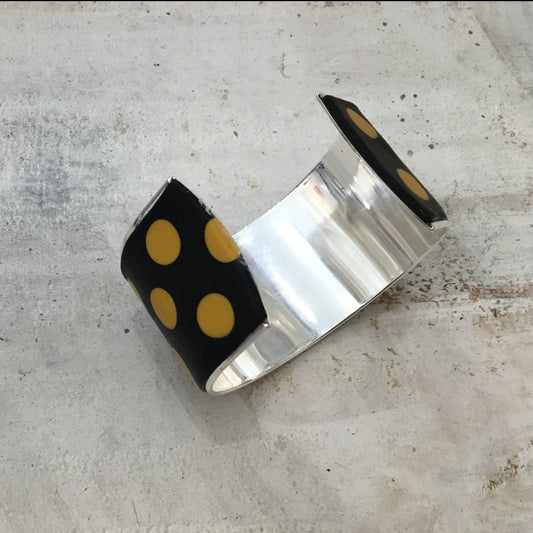 Black & Mustard Yellow “Polkadots ” Bracelet cuff by Stephanie Fraselle - Artisan Jewellery Design