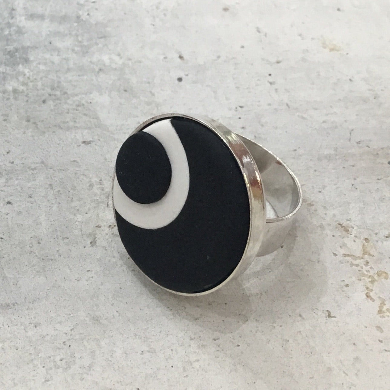 “Monochrome Universe” Round Adjustable ring by Stephanie Fraselle - Artisan Jewellery Design