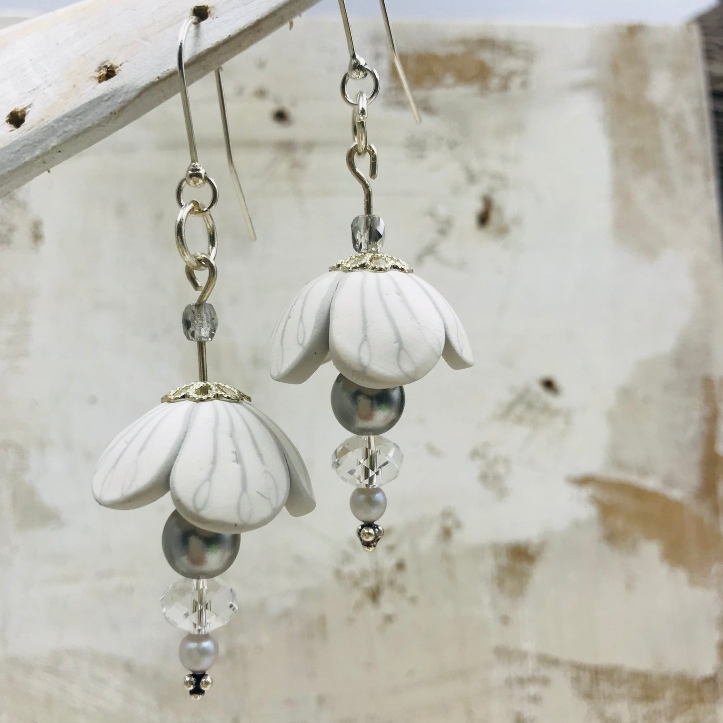“White Botanics”  925 STERLING SILVER  - handmade Flower Earring drops - by Stephanie Fraselle - Artisan Jewellery Design