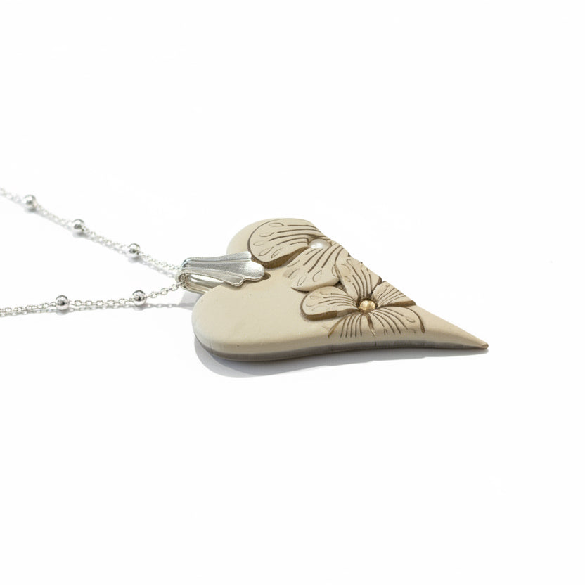 Cappuccino Bloom Heart | Sterling Silver Chain