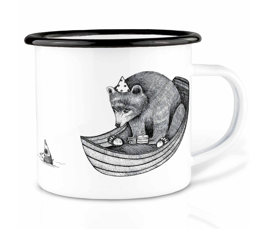 Emaille-Tasse - Die Geburtstagsparty des Bären