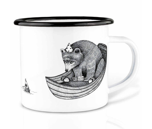 Emaille-Tasse - Die Geburtstagsparty des Bären