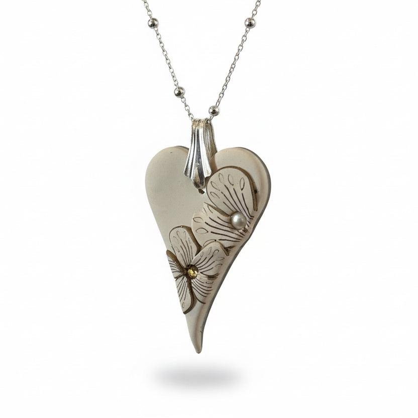Cappuccino Bloom Heart | Sterling Silver Chain
