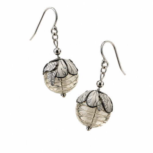 White Blossom Flower Glass Ornament Earrings in Sterling Silver | Stephanie Fraselle Atelier