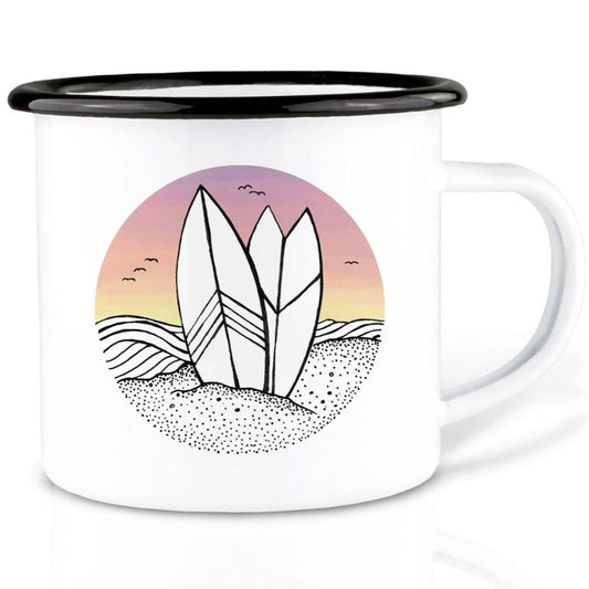 Emaille Tasse - Surfen Tag und Nacht