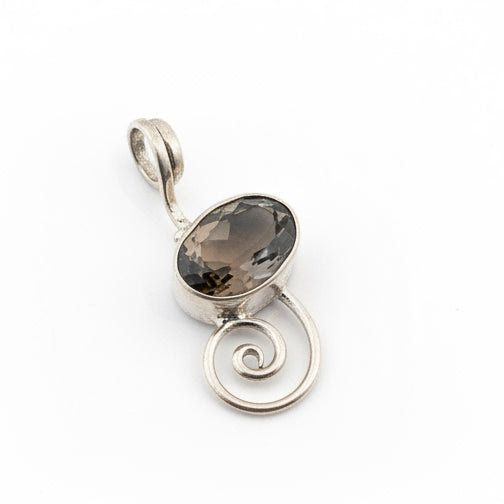 8CT Natural Smoky Topaz Oval Swirl 925 Sterling silver Pendant