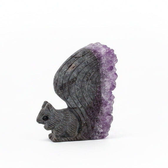 One-of-a-Kind Druzy Amethyst Carved Squirrel