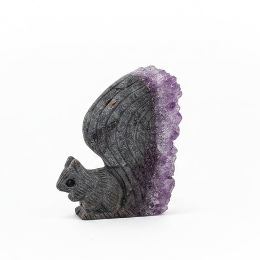 One-of-a-Kind Druzy Amethyst Carved Squirrel