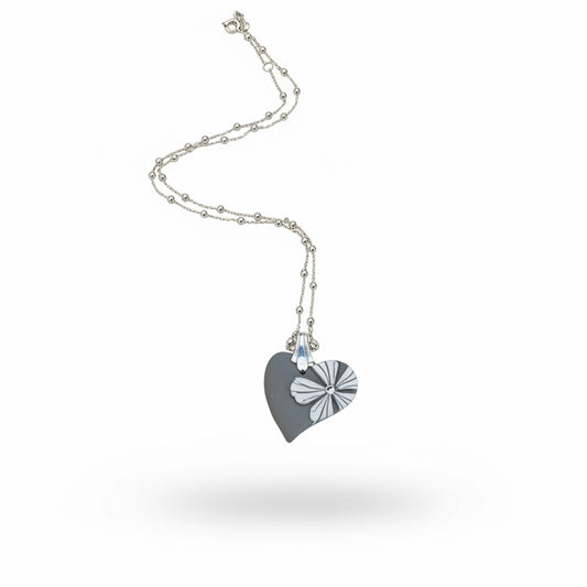 Mini Heart | Grey Bloom | Sterling Silver