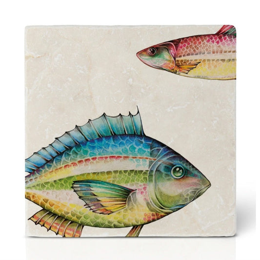 Natural stone art tile “Fish Duo Rubin”