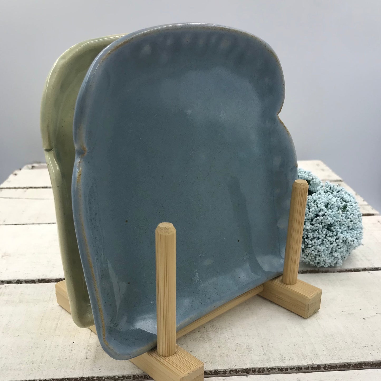 HANDCRAFTED Artisan Pottery Toast plate - GREEN