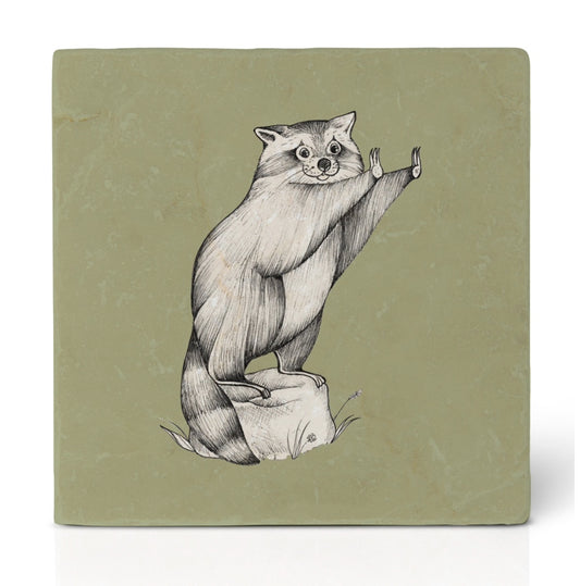 Natural stone art tile  "Raccoon" Forest Friends
