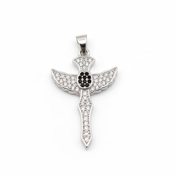 Black Sapphire & White Topaz 925 Solid Sterling Silver Cross 3.5cm