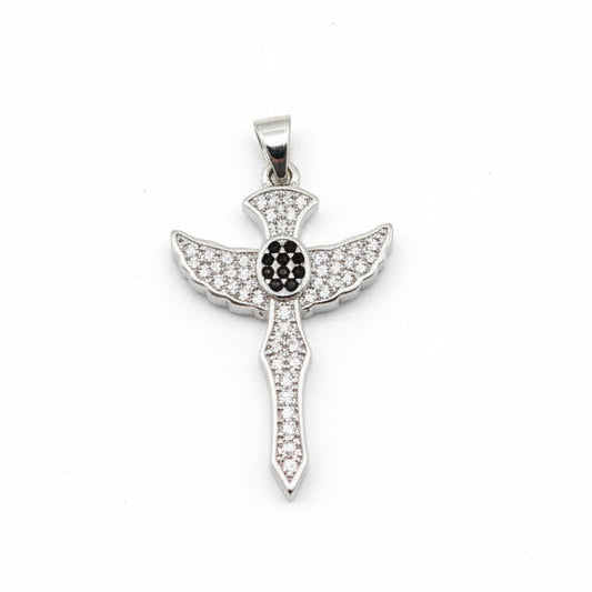 Black Sapphire & White Topaz 925 Solid Sterling Silver Cross 3.5cm