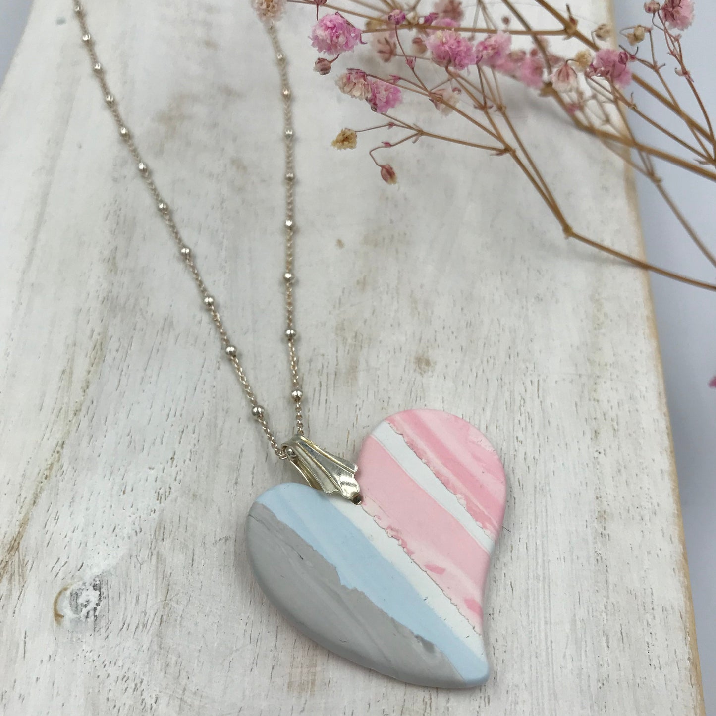 “Pastel Hues ” Heart pendant - Sterling Silver 925 necklace by Stephanie Fraselle - Artisan Jewellery Design