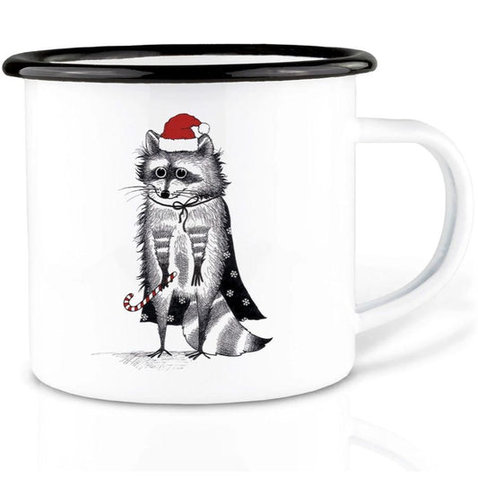 Enamel cup - Christmas Raccoon Magician