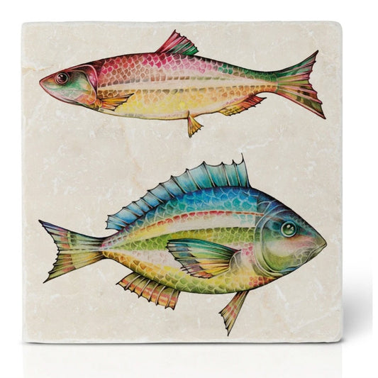Natural stone art tile “Fish Duo Rubin Fern”