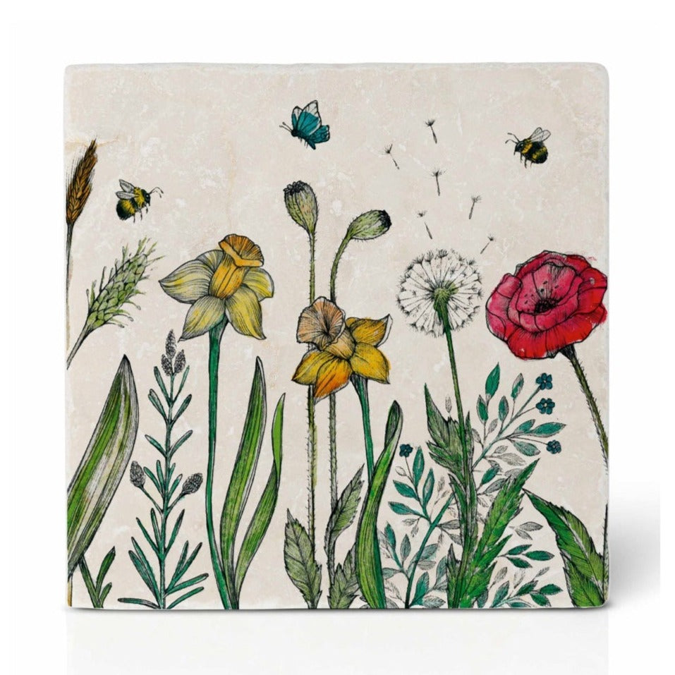Azulejos artísticos de piedra natural con flores