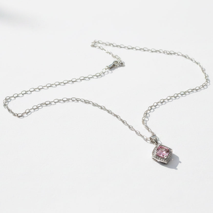 1CT Pink Sapphire & White Topaz |  925 Solid Sterling Silver Pendant with chain